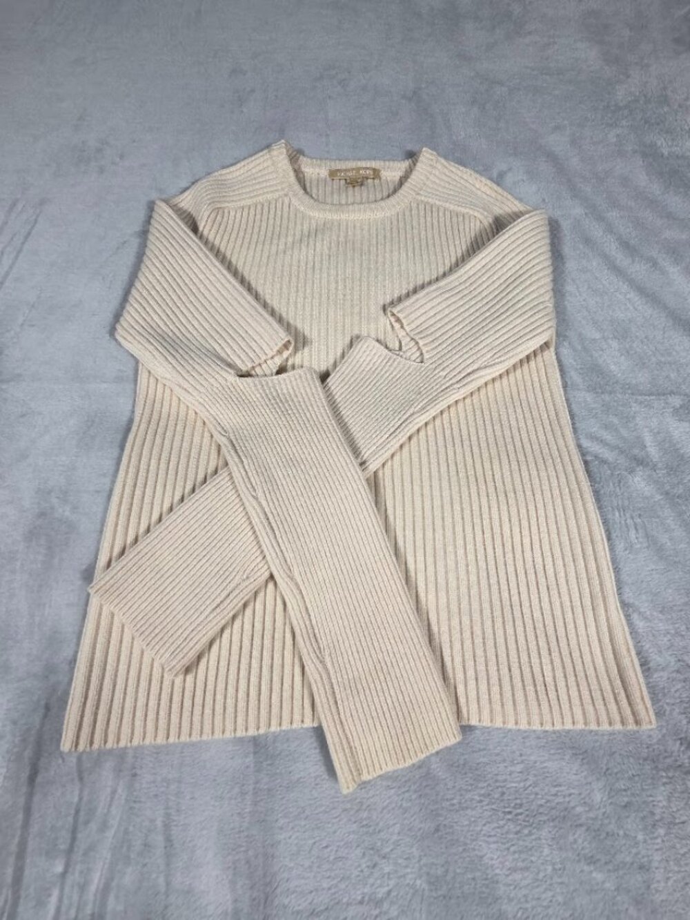 Michael Kors 100% Cashmere Sweater Womens L Off White Knit Ghunky Ribbed